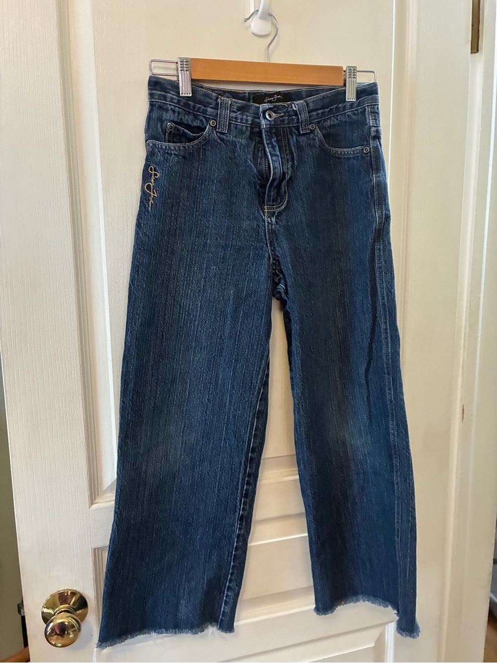 Sean John Dark Blue Denim Flared Jeans with Raw Edge Size 12